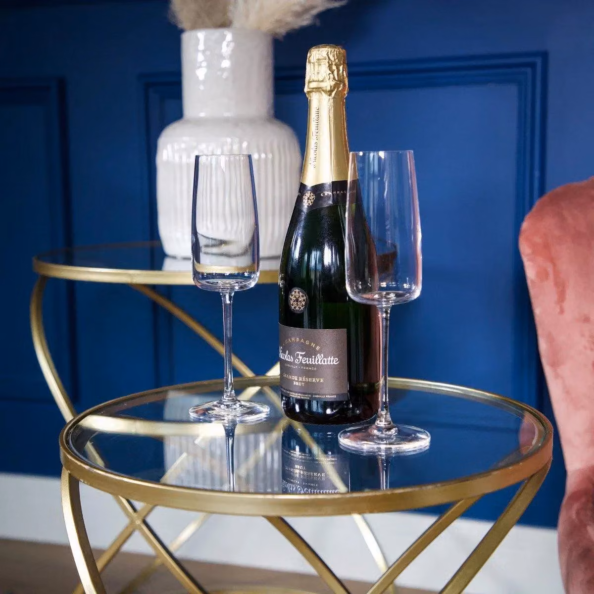 Madison & Mayfair Set of 2 Gold Criss Cross Nesting Tables with Glass Tops – 3