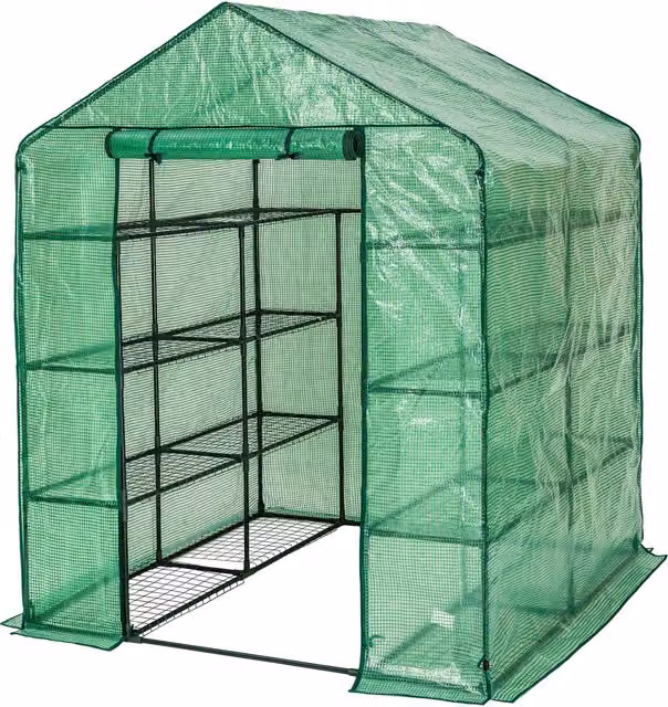 tectake Green Greenhouse Tent with Shelving and Gable Roof for Vegetable and Herb Gardens