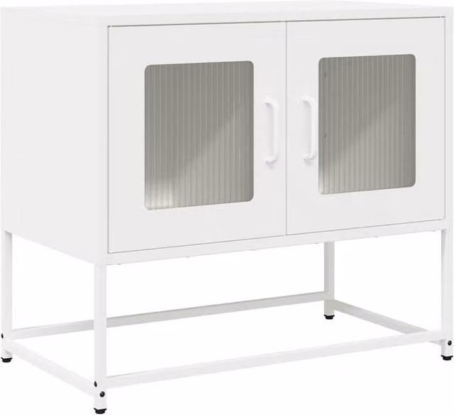 Berkfield Home Industrial White TV Cabinet with Glass Doors, W/D/H: 68 x 39 x 60.5 cm