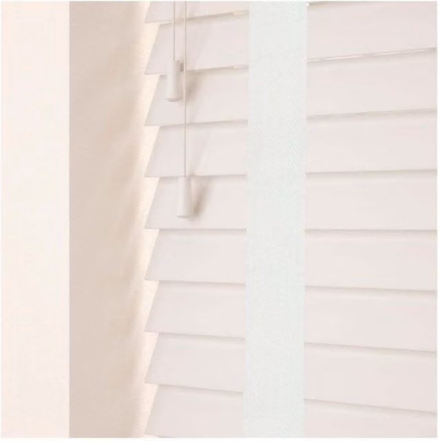 NewEdgeBlinds 50mm Real Wood Venetian Blind with Tapes, White, W: 50 cm, H: 120 cm