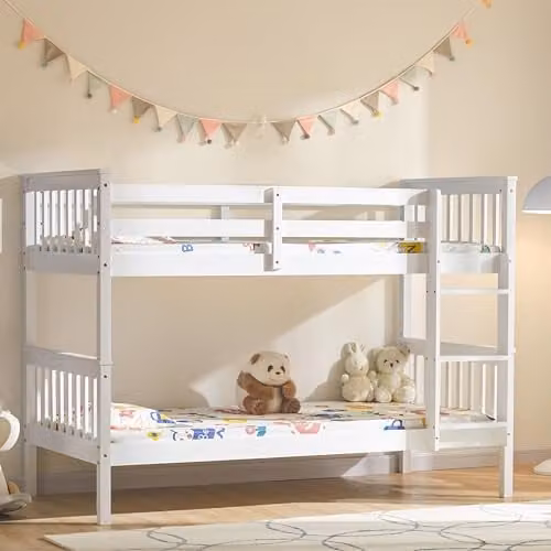 Vida Designs Milan Two-Level Bunk Bed Frame in White Solid Pine Wood, W/D/H: 90 x 190 x 143.99 cm