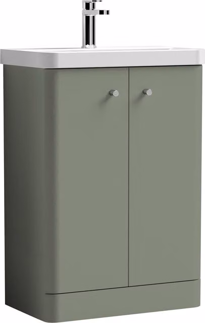 Balterley Modern 2 Door Floor Standing Bathroom Vanity Unit with Basin in Satin Green, Width: 60.5 cm