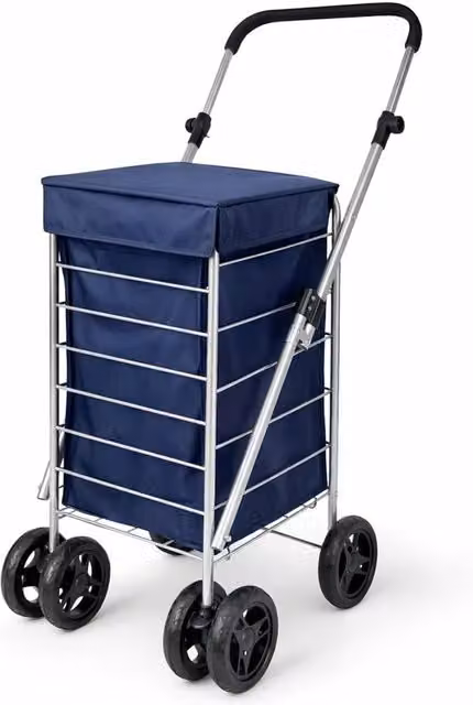 SPETLEK 6 Wheel Folding Shopping Trolley Cart in Navy Blue