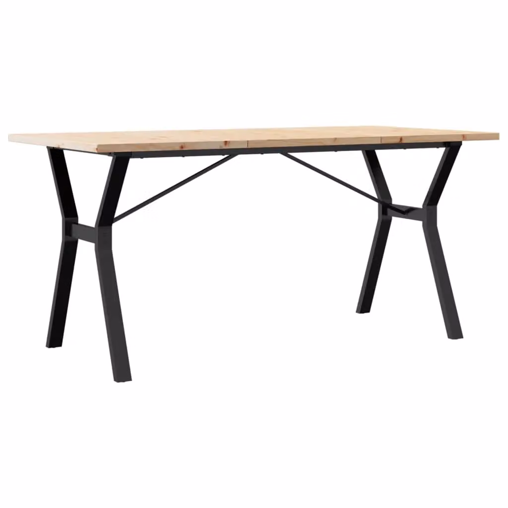 Berkfield Home Y-Frame Rectangular Dining Table in Brown Solid Pine and Steel, W: 160 cm, D: 80 cm, H: 75.5 cm – 2