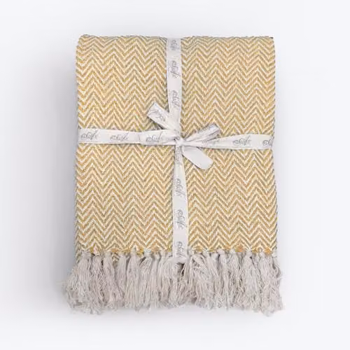 Allure Bath Fashions Chevron Herringbone Cotton Throw Blanket, Yellow, W: 150 cm, D: 200 cm – 1