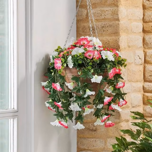 mysmartbuy Multicolour Artificial Summer Bloom Rose Hanging Basket with Metal Chain