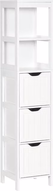 HOMCOM Narrow White Floor Cabinet with 3 Drawers and 2 Open Shelves, W: 30 cm, D: 30 cm, H: 141.6 cm – 1