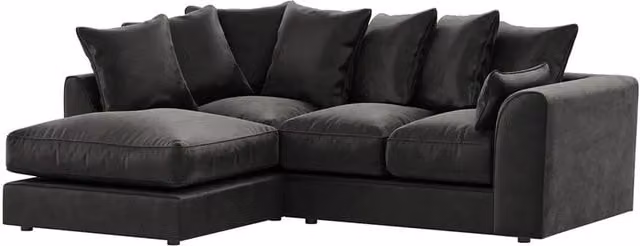 Furnishings For Less UK Brooklyn 3 to 4 Seater L Shaped Corner Sofa in Black Plush Velvet, Left Hand Facing – 1