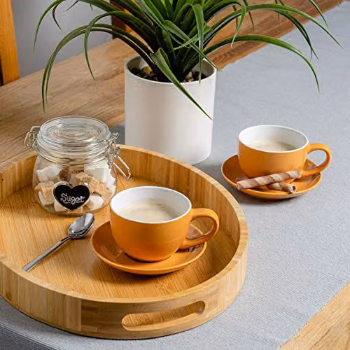 Argon Tableware Yellow Stoneware Cappuccino Cup and Saucer Set, 250ml, Set of 6 – 2