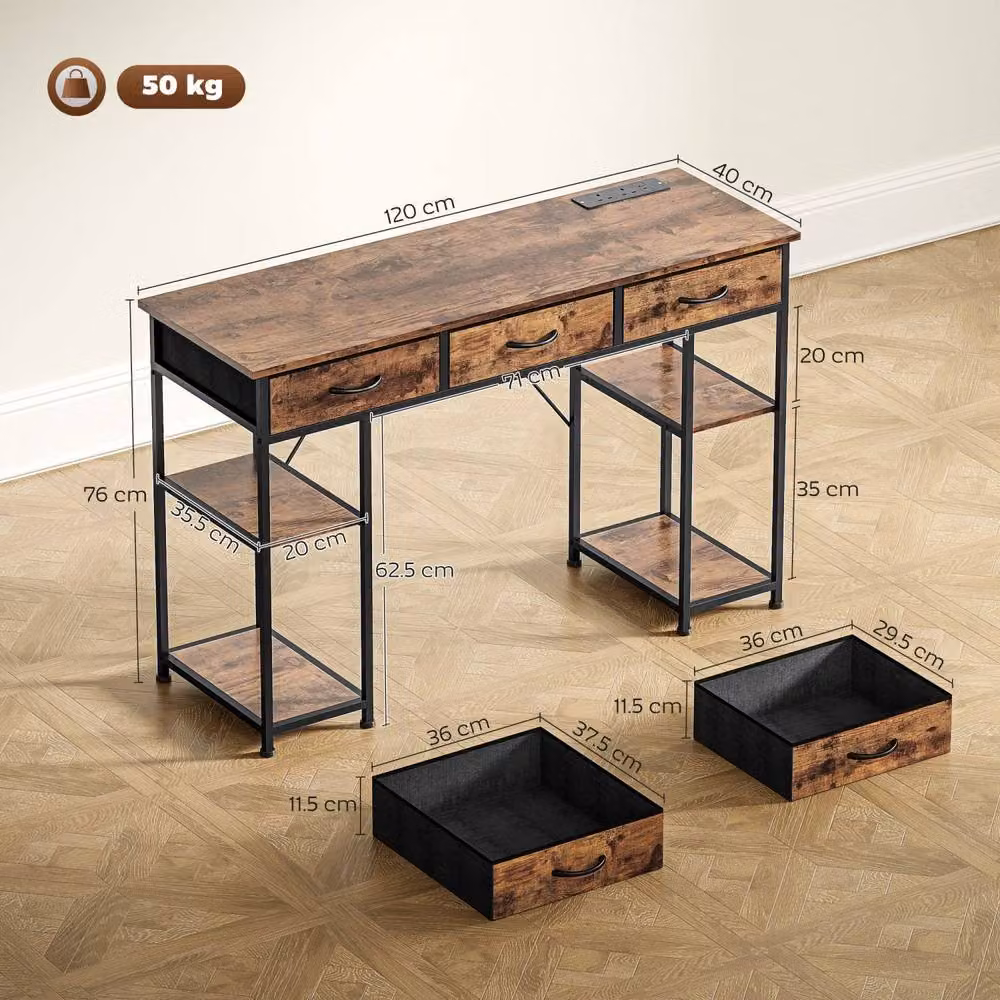 Wyld Haus Hariva Home Office Computer Desk in Rustic Brown, W: 120 cm, H: 76 cm – 4