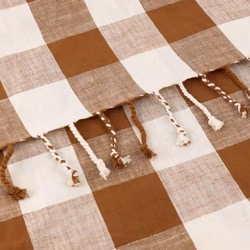 Riva Home Yard Chesil Check Tasselled Organic Cotton Throw in Brown, W: 130 cm, L: 170 cm – 3
