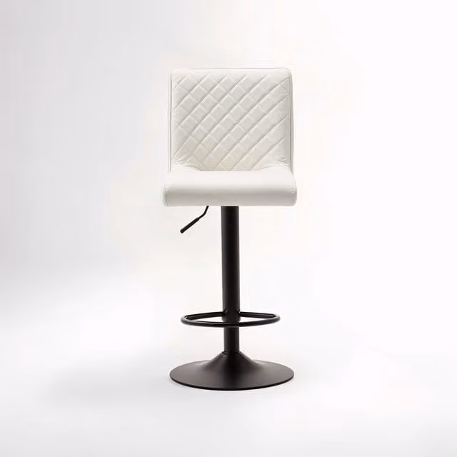 Orsina Elegant High Back White Leather Effect Bar Stool with Diamond Tufting and Metal Frame