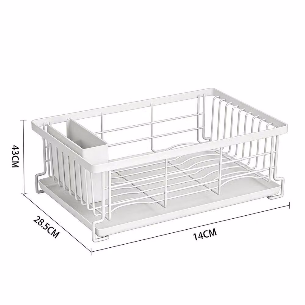 NESTLUNE White Metal Dish Drainer Rack with Cutlery and Cup Holder, W: 100 cm, D: 15 cm, H: 15 cm – 2