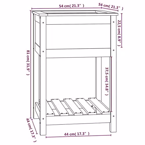 vidaXL Rustic Pine Wood Planter with Shelf, Grey, W/D/H: 54 x 54 x 81 cm – 2
