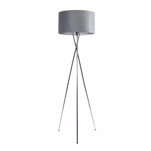 ValueLights Camden Tripod Floor Lamp in Chrome with Grey Fabric and Chrome Inner Shade