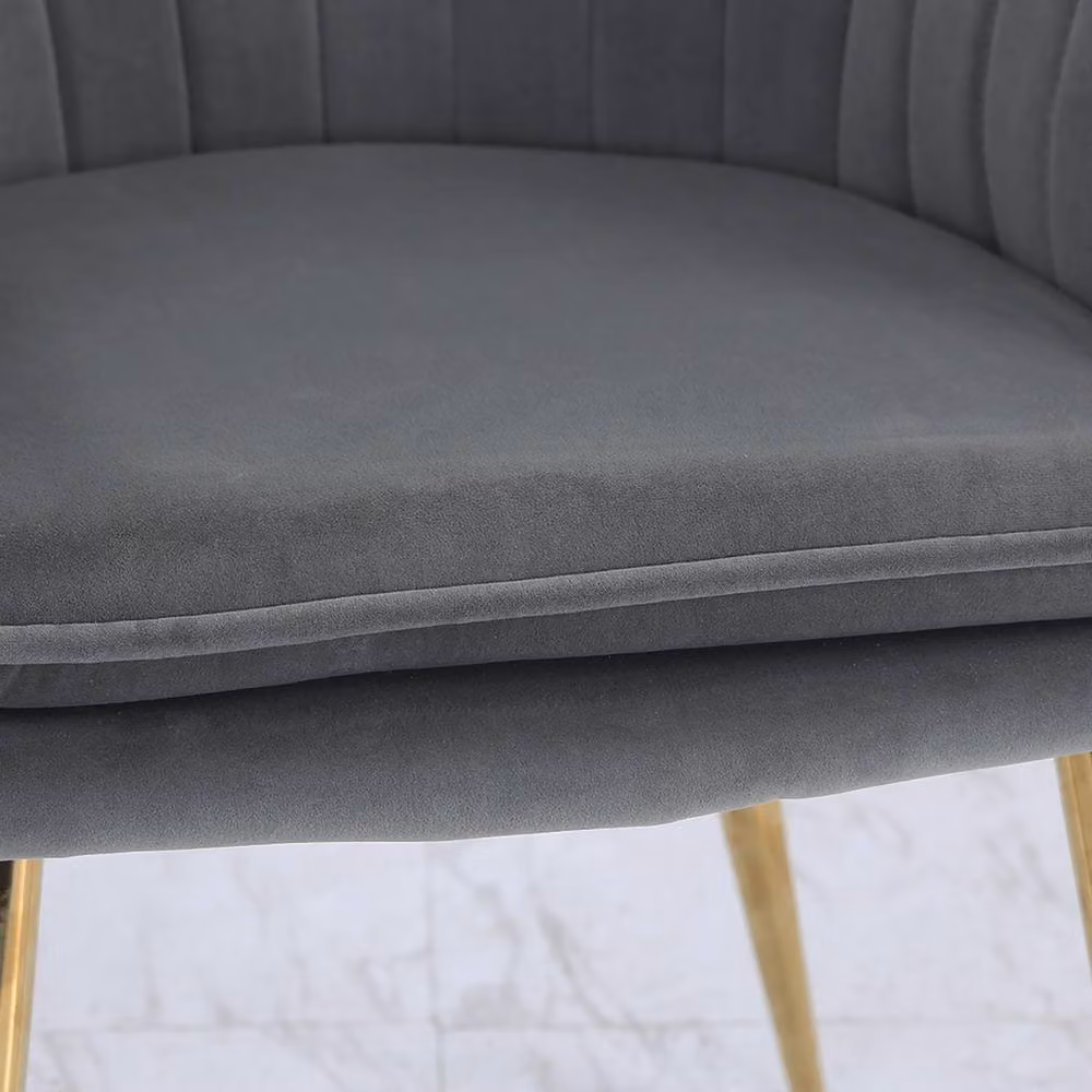 Living and Home Set of 2 Modern Velvet Upholstered Dining and Dressing Chairs with Gold Metal Legs in Grey – 7