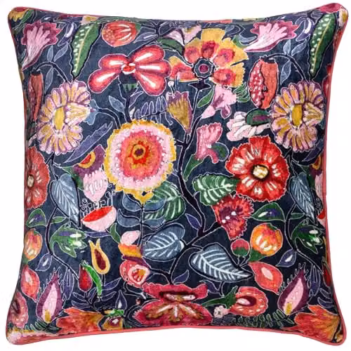 Wylder Tropics Glorine Floral Velvet Cushion, Multicolour, W/D/H: 50 x 50 x 50 cm – 2