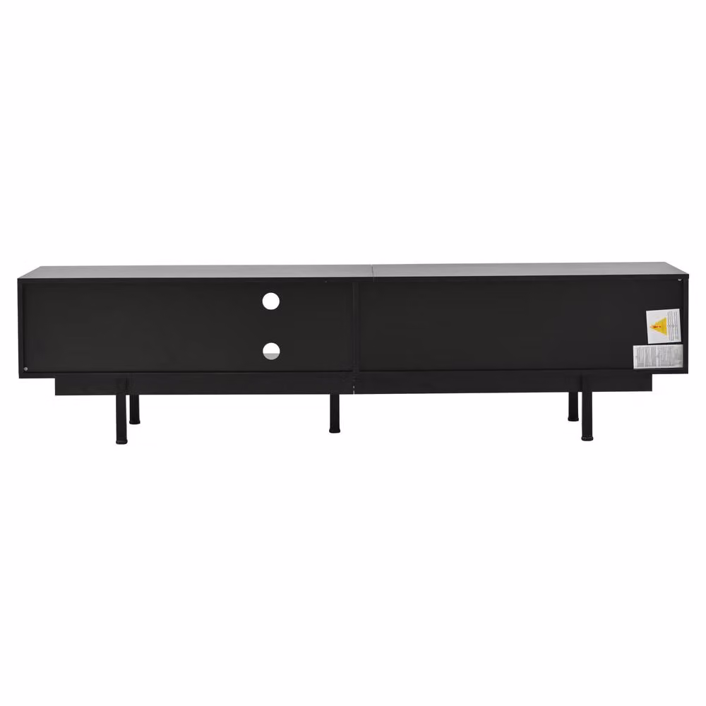 ModernLuxe Black TV Cabinet Stand with 2 Drawers, Doors and Open Shelf, W/D/H: 200 x 40 x 50.5 cm – 4