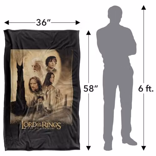 Warner Bros. Lord of the Rings The Two Towers Super Soft Fleece Throw Blanket, Multicolour, W: 91.44 cm x D: 91.44 cm – 4
