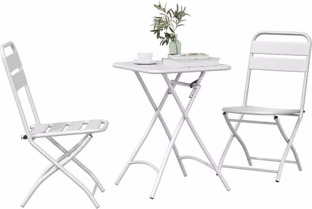 Berkfield Home 3-Piece Folding Bistro Set in White Lacquered Metal