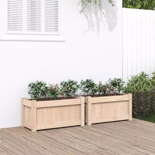 vidaXL Set of 2 Brown Solid Wood Pine Garden Planter Tubs – 2