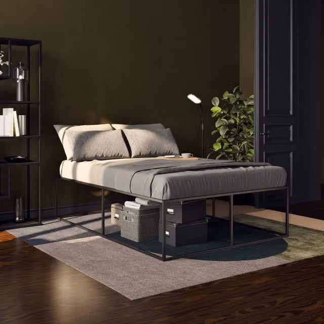 tectake Kyoto Bed Frame with Storage Drawers and Flexible Slats in Black Metal