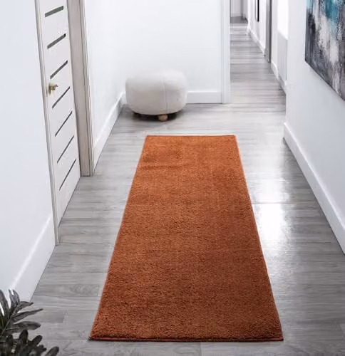 Desire Rugs Comfy Washable Non-Slip Plain Hallway and Living Room Runner Rug in Terracotta, W: 60 cm, L: 200 cm