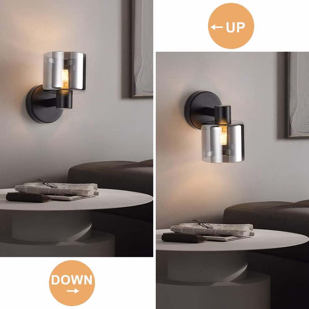Harper Living Modern LED Wall Light in Matt Black with Smoked Grey Glass Shade – 6