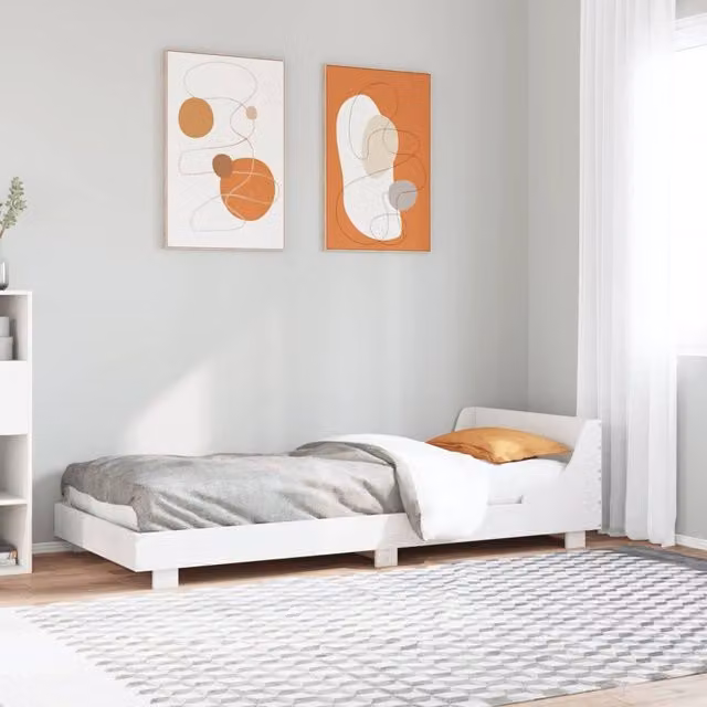 Berkfield Home White Solid Pine Wood Bed Frame W/D/H: 90 x 200 cm