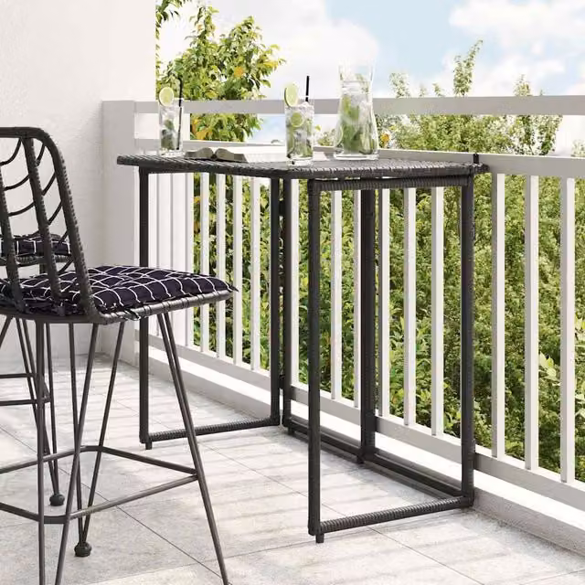 Berkfield Home Folding Garden Table in Black Poly Rattan, W/D/H: 90 x 51 x 75 cm