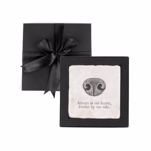 Purely Home Flat-Nosed Dog Print Marble Coaster Gift Box, Black