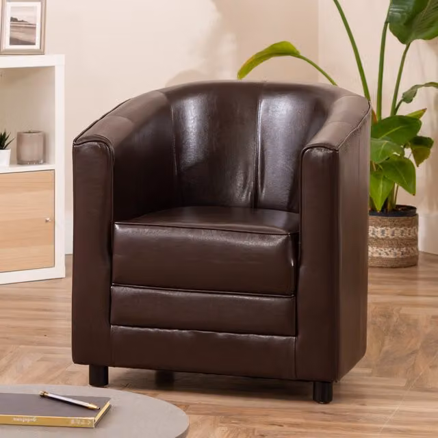 Artemis Home Aspen Brown Synthetic Leather Tub Chair with Armrests – 1