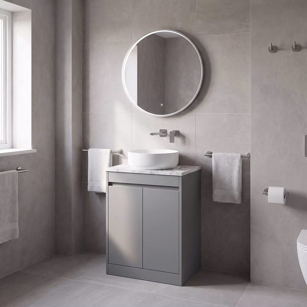 Balterley Modern 2 Door Freestanding Bathroom Vanity Unit with Worktop, Coastal Grey, W/D/H: 60 x 39.5 x 83.5 cm – 2