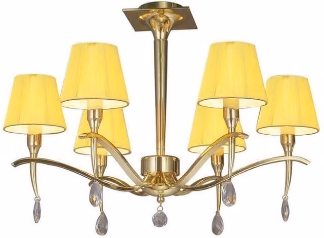 Netlighting Siena Semi Flush Ceiling Light with 6 Brass and Yellow Fabric Shades