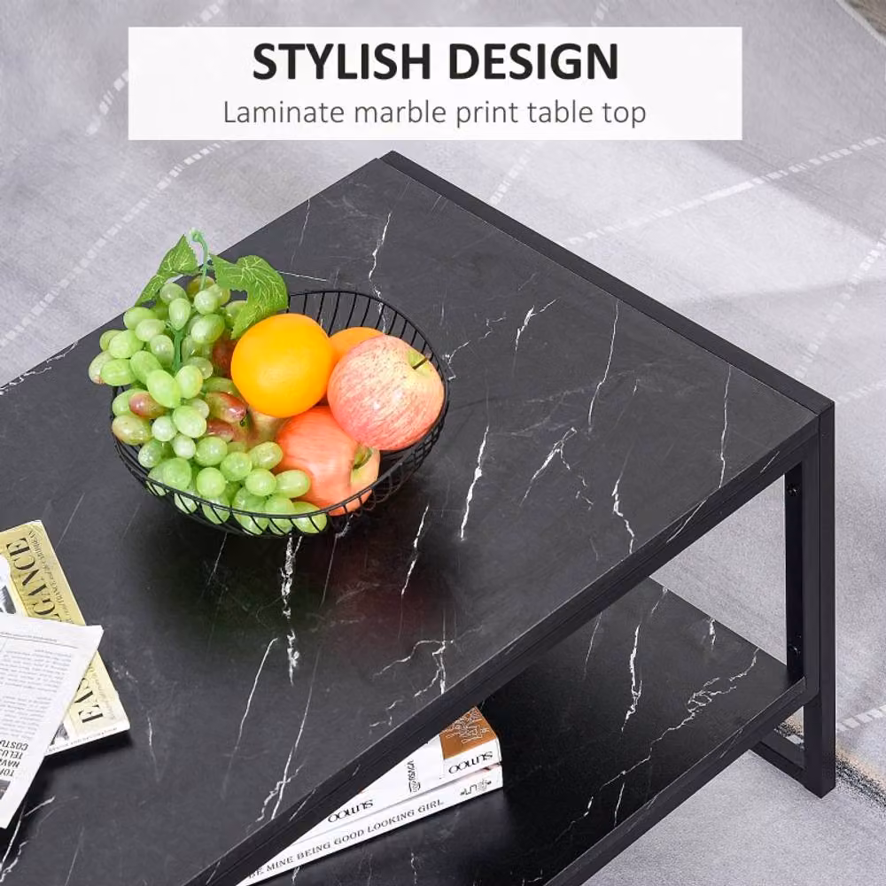 STILVORA Modern Black Rectangular Coffee Table with Two-Tier Storage Shelf and Sled Base – 5
