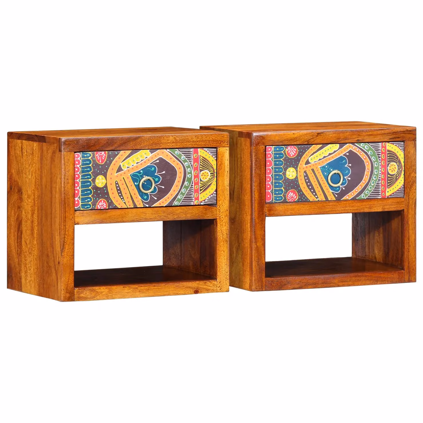 Berkfield Home Set of 2 Acacia and Mango Wood Bedside Cabinets in Brown, W/D/H: 40 x 35 x 35 cm – 2
