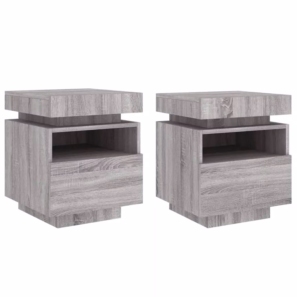 Berkfield Home Set of 2 Grey Sonoma Bedside Cabinets with Integrated LED Lights, W/D/H: 40 x 39 x 48.5 cm – 2