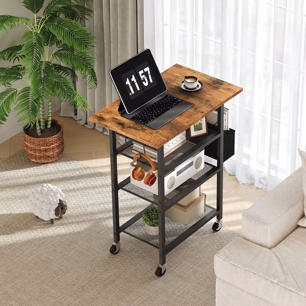 FORGEVIO 4 Tier Rustic Brown and Black Printer Stand Storage Unit W: 50 cm, D: 40 cm, H: 84.5 cm – 4