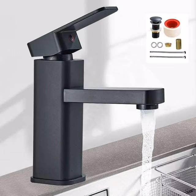 SPETLEK Matt Black Waterfall Mono Basin Mixer Tap for Cloakroom Sinks