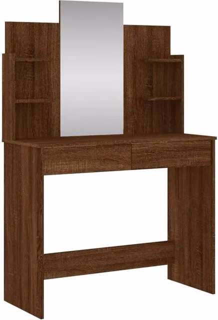 Berkfield Home Classic Dressing Table with Mirror in Brown Oak, W/D/H: 96 x 39 x 142 cm – 1