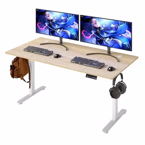 Levede Electric Height Adjustable Standing Desk with 4 Memory Smart Panel and Splice Board in Oak Wood, W: 160 cm, D: 80 cm