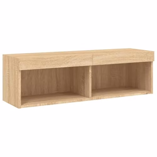 vidaXL Modern Wall Mounted TV Cabinet with Integrated LED Lights in Brown Oak, W/D/H: 100 x 30 x 30 cm – 1