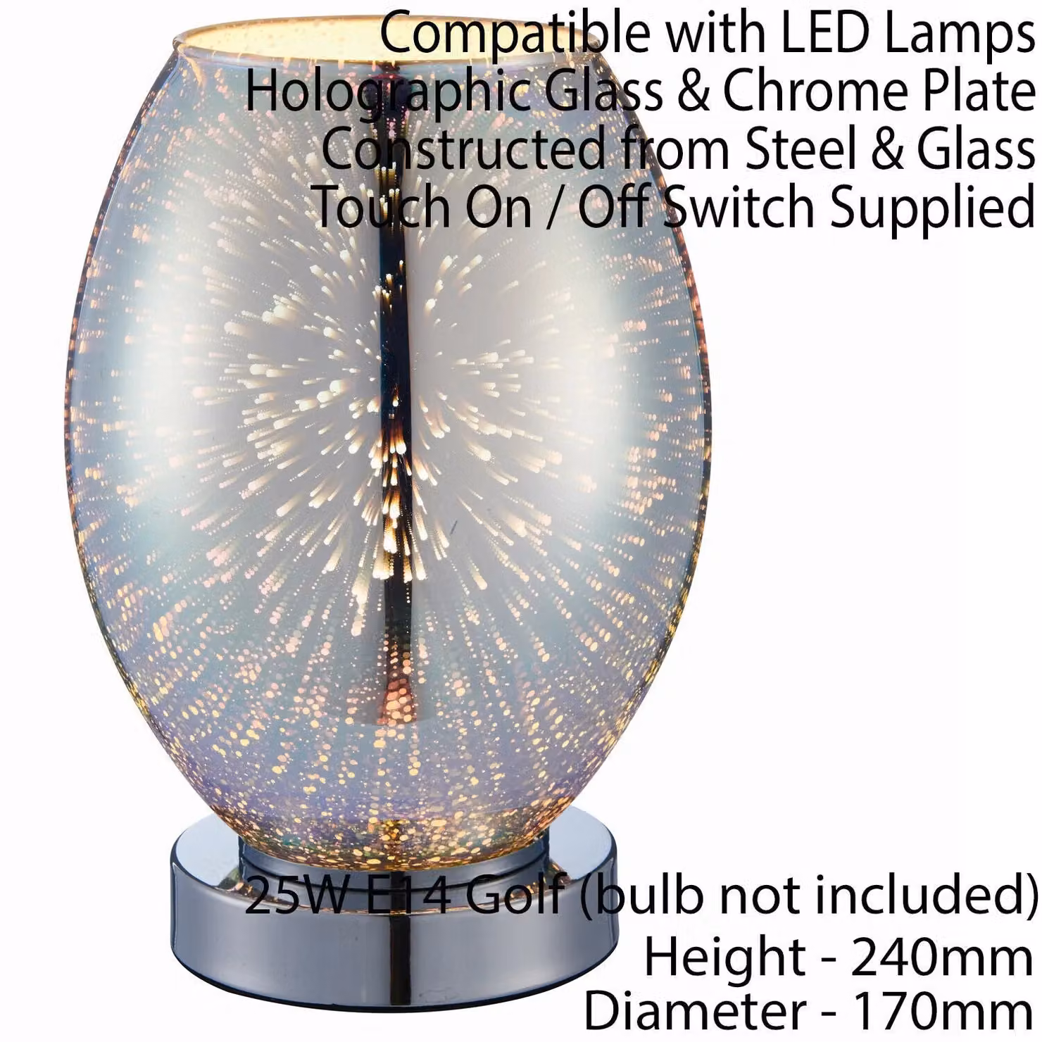 Loops 2 Pack Touch On/Off Table Lamps with Transparent Glass Shades and Chrome Metal Base – 2