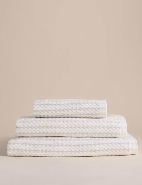 M&S White Striped and Spotty Pure Cotton Towel
