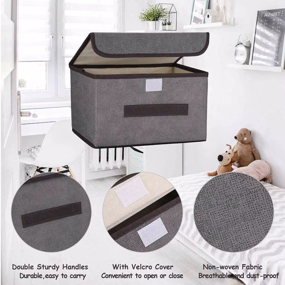 Havendro Set of 3 Large Folding Fabric Clothes Storage Boxes with Lids, Grey – 3