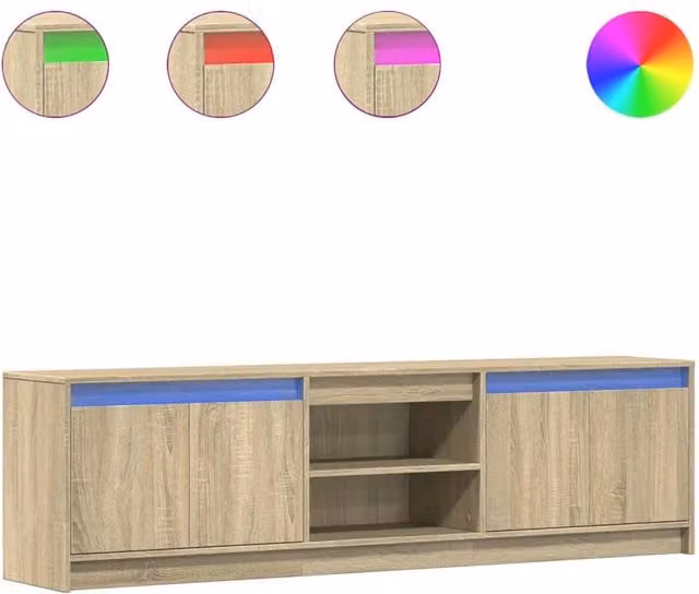 Berkfield Home LED TV Cabinet in Sonoma Oak and Light Tan, W/D/H: 180 x 50 x 34 cm