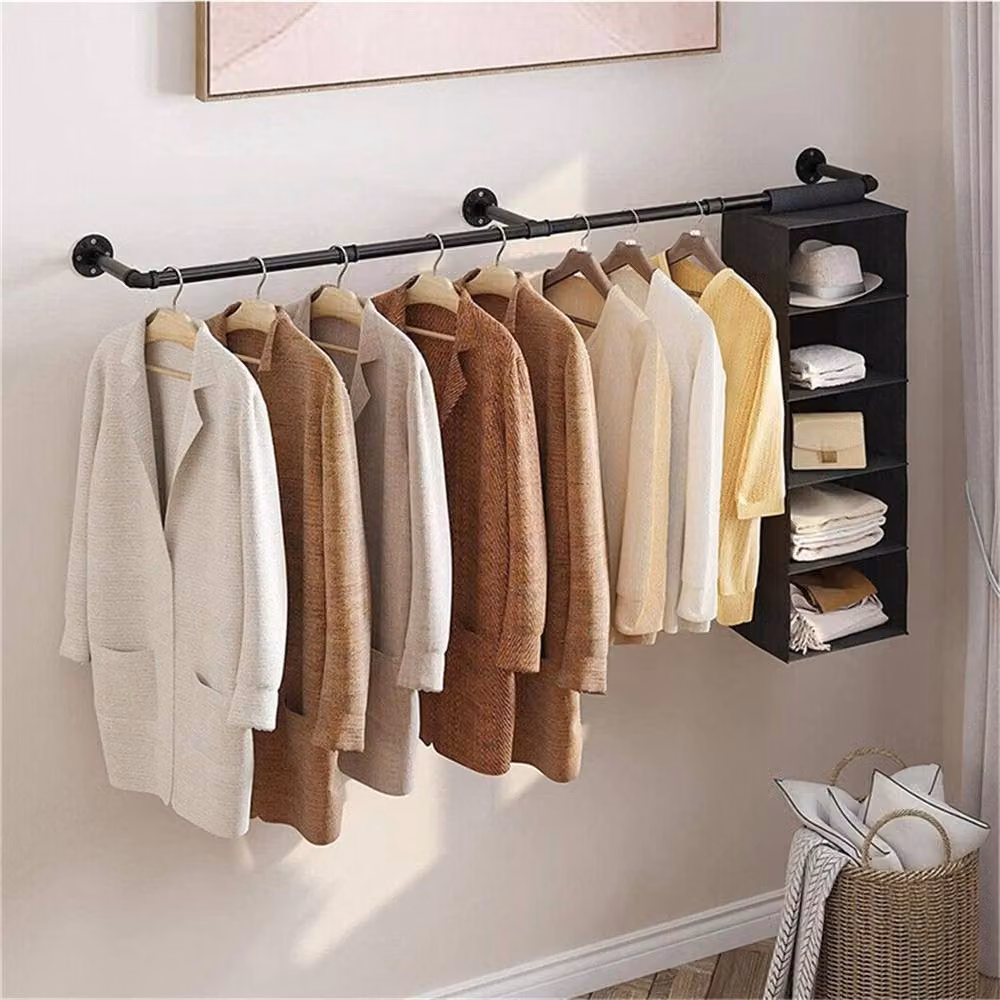 NESTLUNE Heavy Duty Metal Clothes Hanging Rail in Black, W: 100 cm, D: 15 cm – 2