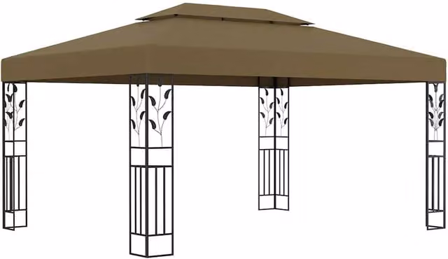 Berkfield Home Double Roof Gazebo with LED String Lights, Taupe, W: 4 m, D: 3 m