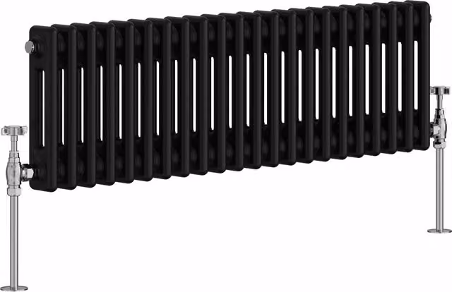 Double Column Horizontal Traditional Radiator in Black, Width: 101 cm