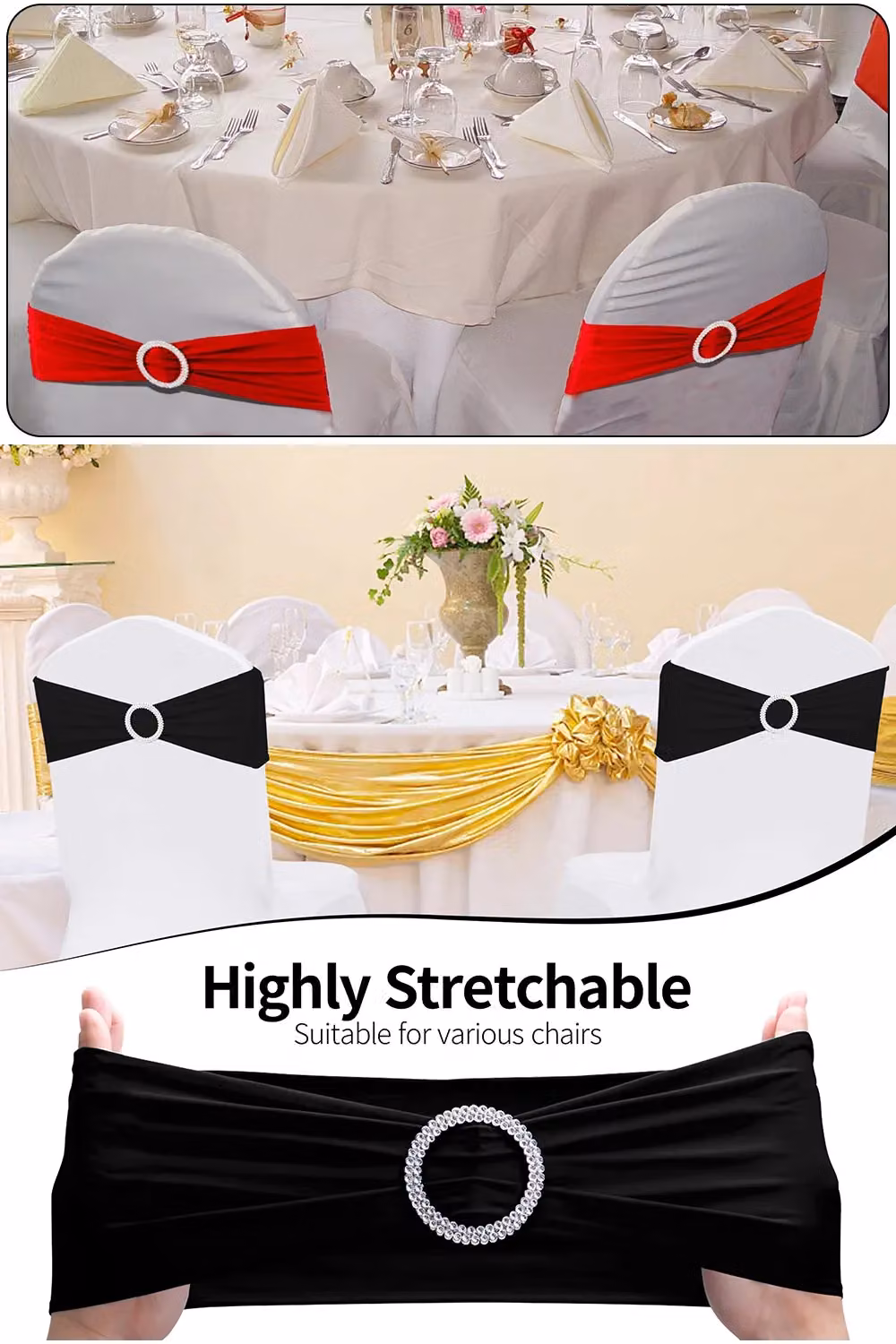 Neel Blue Spandex Chair Bands with Slider Buckle, 10-Piece Black Elastic Chair Sashes for Dining Chairs – 4